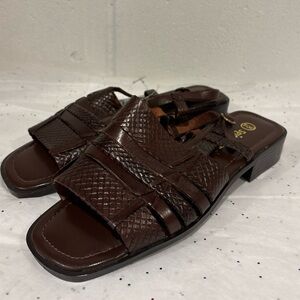 Women’s vintage leather sling back sandals block heel